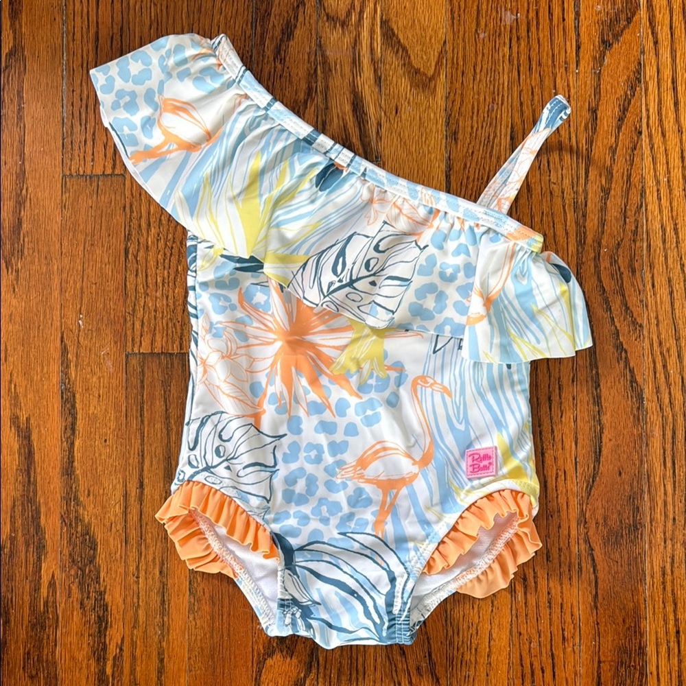 Ruffle Butts One-Shoulder Tropical Print Swimsuit